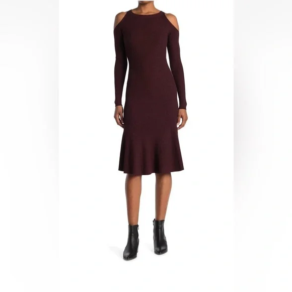 AllSaints Cold Shoulder Midi Dress, Red, M